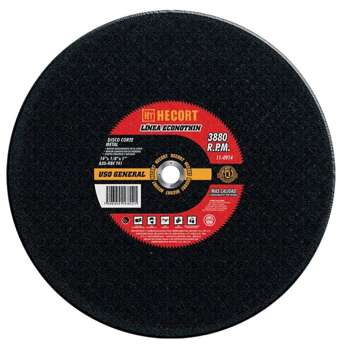 DISCO DE CORTE PARA METAL 14" X 1/8" X 1" T41 HECORT