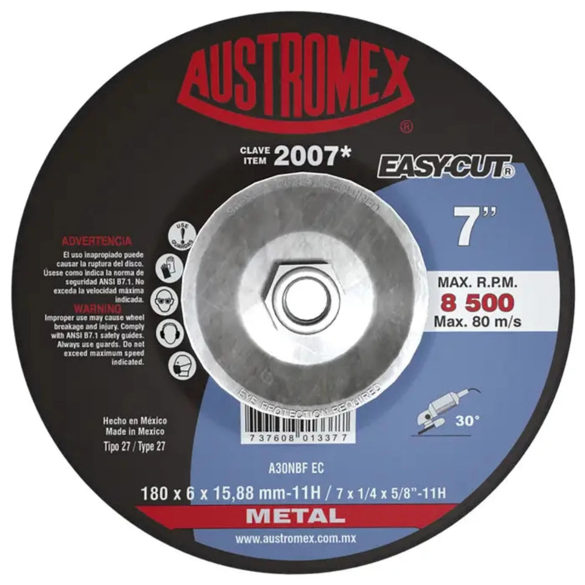 DISCO DE DESBASTE METAL 7" X 1/4" X 7/8" 2007 AUSTROMEX EASY-CUT